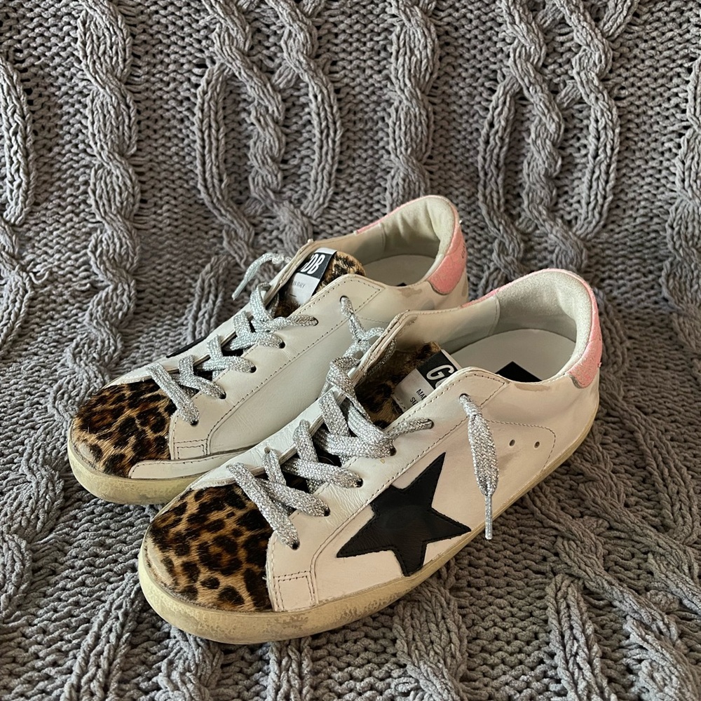 Golden Goose Leopard Print Sneakers with Pink Heel